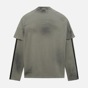 Concert Outfit Distressed Printed Faux Two-Piece Long-Sleeved T-Shirt