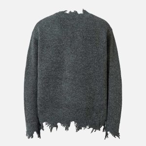 Concert Outfit Distressed Quarter Zip Sweater