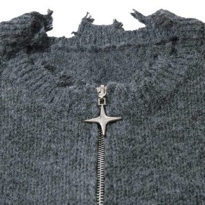 Concert Outfit Distressed Quarter Zip Sweater