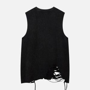 Concert Outfit Distressed Ripped Graphic Cross Print Vest