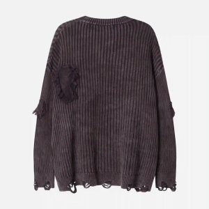 Concert Outfit Distressed Ripped Rivets Sweater