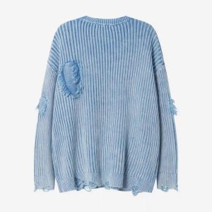 Concert Outfit Distressed Ripped Rivets Sweater