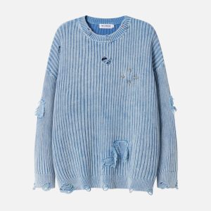 Concert Outfit Distressed Ripped Rivets Sweater