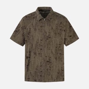 Concert Outfit Distressed Ripped Short Sleeve Shirt