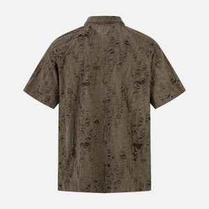 Concert Outfit Distressed Ripped Short Sleeve Shirt