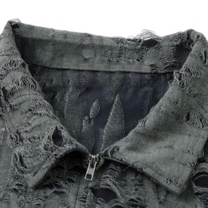 Concert Outfit Distressed Ripped Short Sleeve Shirt