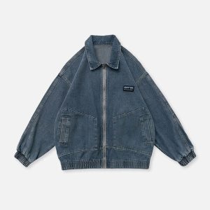 Concert Outfit Distressed Solid Color Denim Jacket
