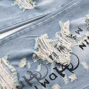 Concert Outfit Distressed Spider Letter Print Jeans