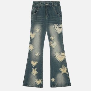 Concert Outfit Distressed Star Heart Jeans
