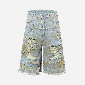 Concert Outfit Distressed Tie-Dye Denim Shorts