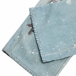 Concert Outfit Distressed Washed Ink-Splashed Chain Print Baggy Jeans