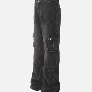 Concert Outfit Distressed Washed Multi-Pocket Cargo Jeans