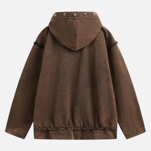 Concert Outfit Distressed Washed Rivet Hooded Denim Sweatshirt