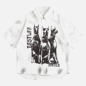 Concert Outfit Doberman Print Short Sleeve Shirt