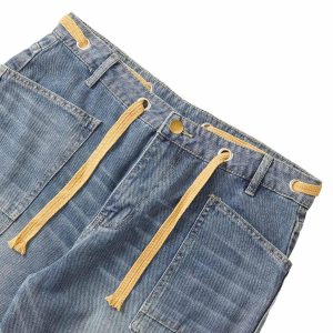 Concert Outfit Drawstring Denim Patch Washed Jeans