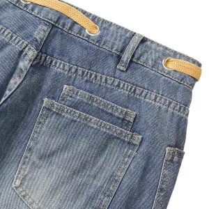 Concert Outfit Drawstring Denim Patch Washed Jeans