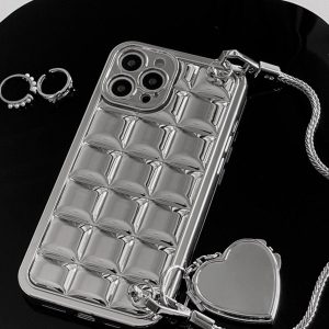 Concert Outfit Electroplate Block Heart Chain Mobile Phone Case