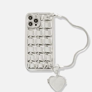 Concert Outfit Electroplate Block Heart Chain Mobile Phone Case