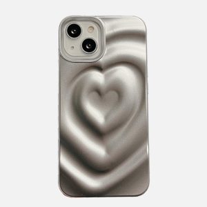 Concert Outfit Electroplate Silver 3D Heart Water Ripple Phone Case