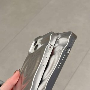 Concert Outfit Electroplate Silver 3D Heart Water Ripple Phone Case