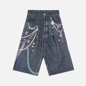 Concert Outfit Embellished Chain Denim Shorts