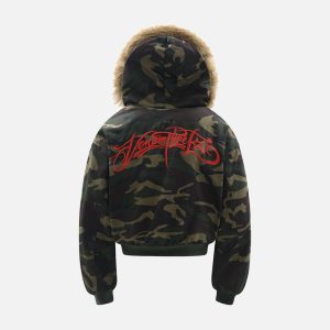 Concert Outfit Embroidered Detachable Fur Hooded Jacket