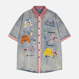 Concert Outfit Embroidered Patch Denim Shirt