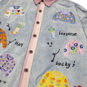 Concert Outfit Embroidered Patch Denim Shirt