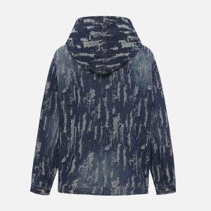 Concert Outfit Embroidered Washed Denim Hoodie