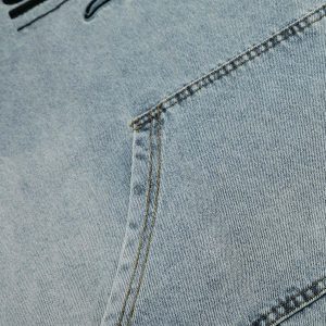 Concert Outfit Embroidered Washed Distressed Denim Hoodie