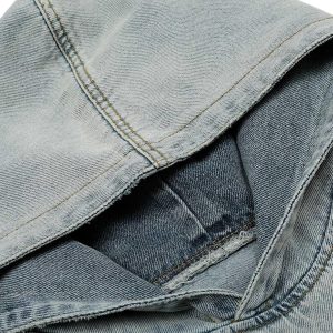 Concert Outfit Embroidered Washed Distressed Denim Hoodie