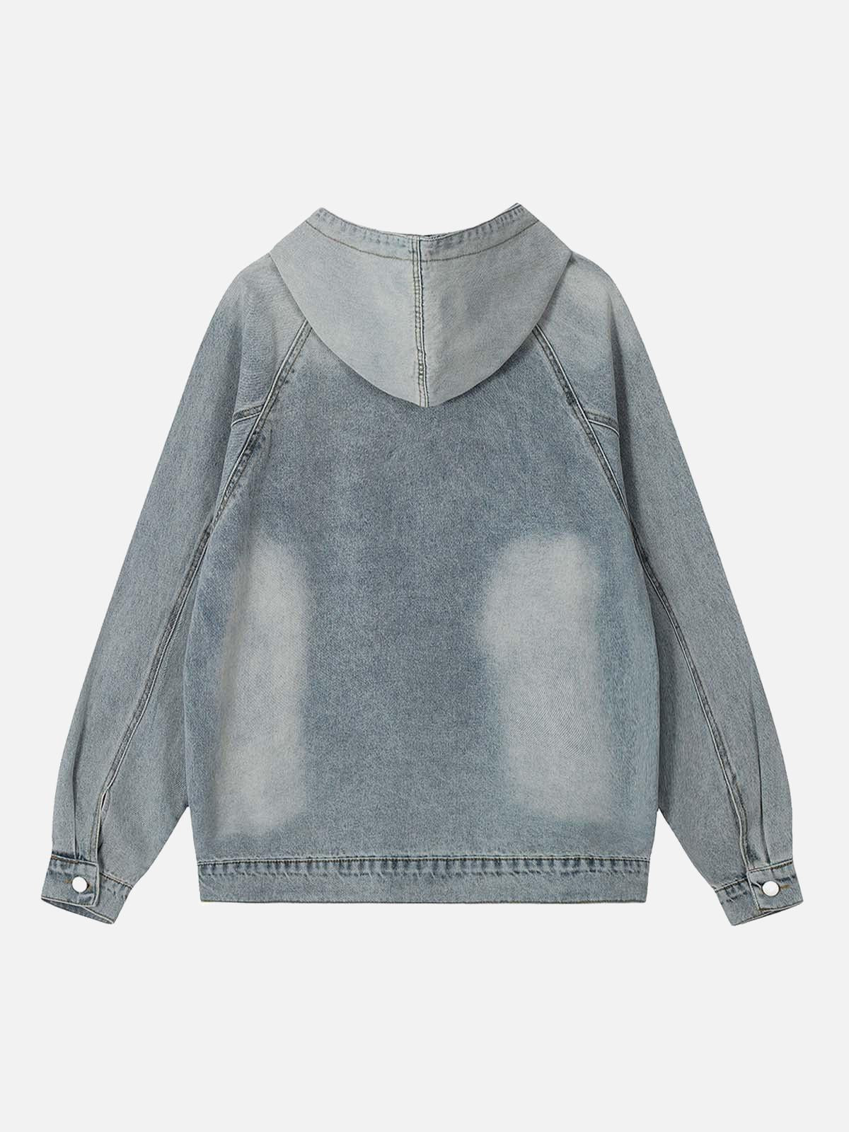 Concert Outfit Embroidered Washed Distressed Denim Hoodie Concert Outfit Embroidered Washed Distressed Denim Hoodie