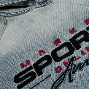 Concert Outfit Embroidered Washed Distressed Denim Hoodie