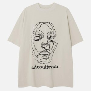 Concert Outfit Embroidery Abstract Face Tee