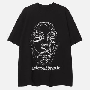 Concert Outfit Embroidery Abstract Face Tee