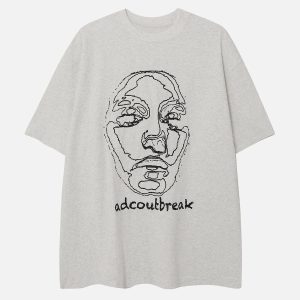Concert Outfit Embroidery Abstract Face Tee