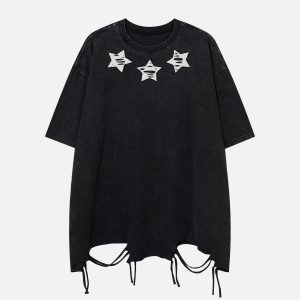 Concert Outfit Embroidery Distressed Star Washed Tee