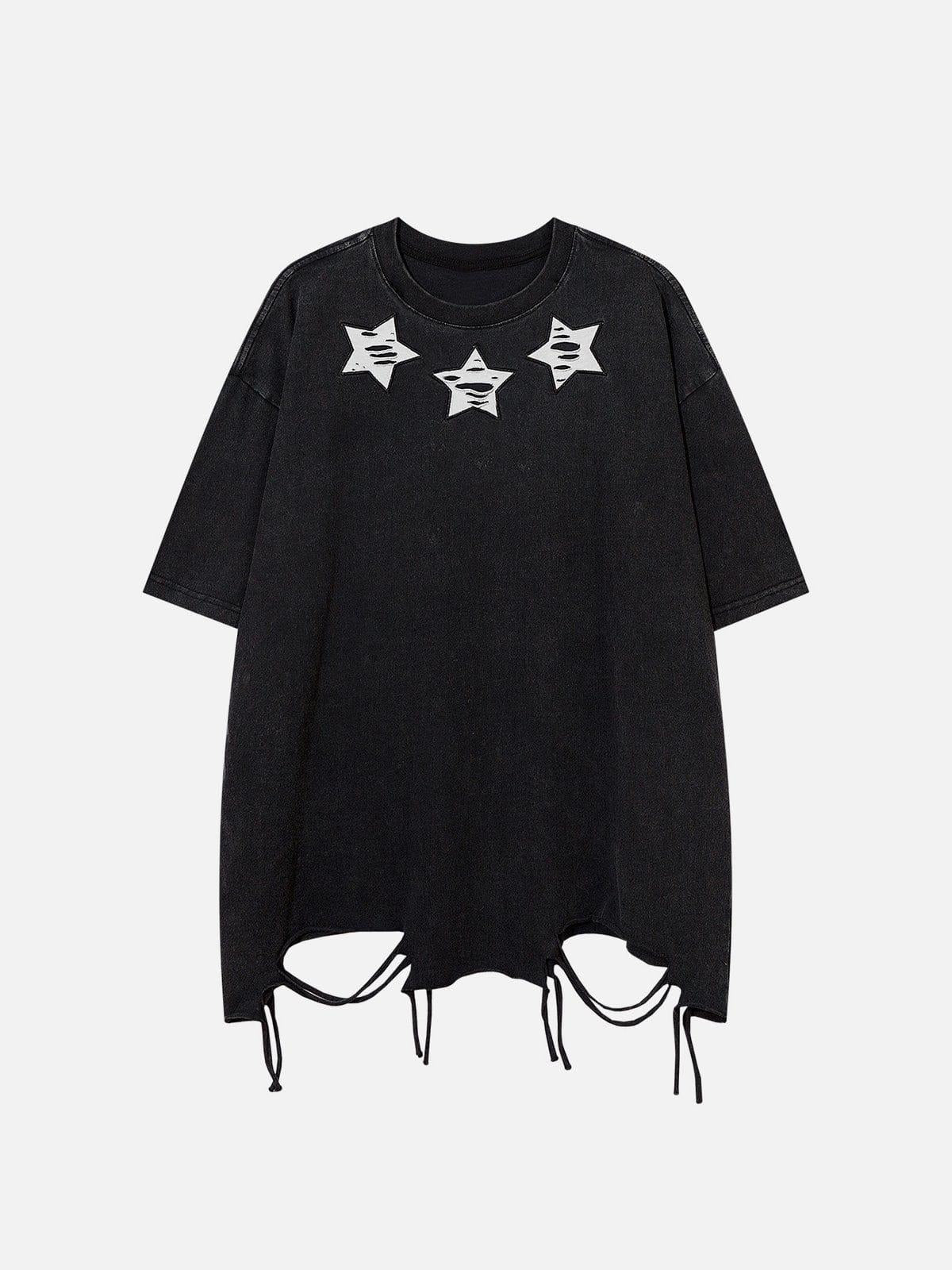 Concert Outfit Embroidery Distressed Star Washed Tee Concert Outfit Embroidery Distressed Star Washed Tee