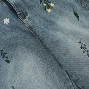 Concert Outfit Embroidery Flower Washed Jeans