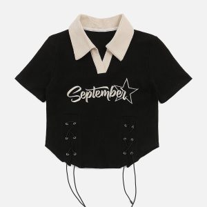 Concert Outfit Embroidery Side Drawstring Fold-Over Star Tee