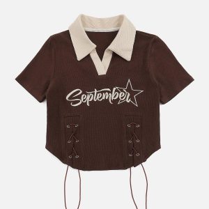Concert Outfit Embroidery Side Drawstring Fold-Over Star Tee
