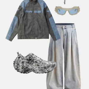 Concert Outfit Embroidery Star Cropped Racing Jacket