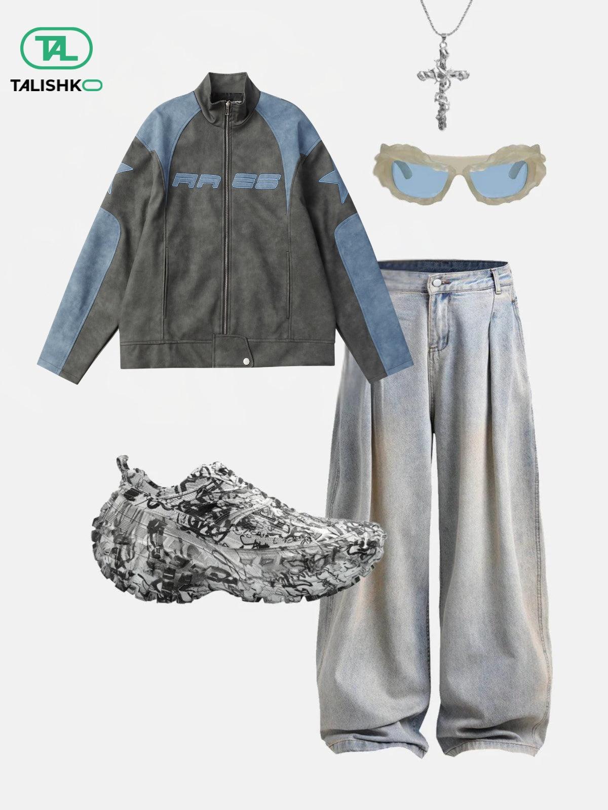 Concert Outfit Embroidery Star Cropped Racing Jacket Concert Outfit Embroidery Star Cropped Racing Jacket