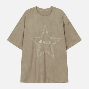 Concert Outfit Embroidery Thorns Star Print Tee