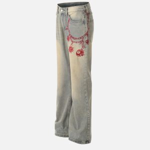 Concert Outfit Embroidery Washed Jeans