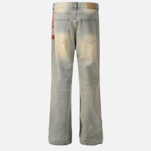 Concert Outfit Embroidery Washed Jeans