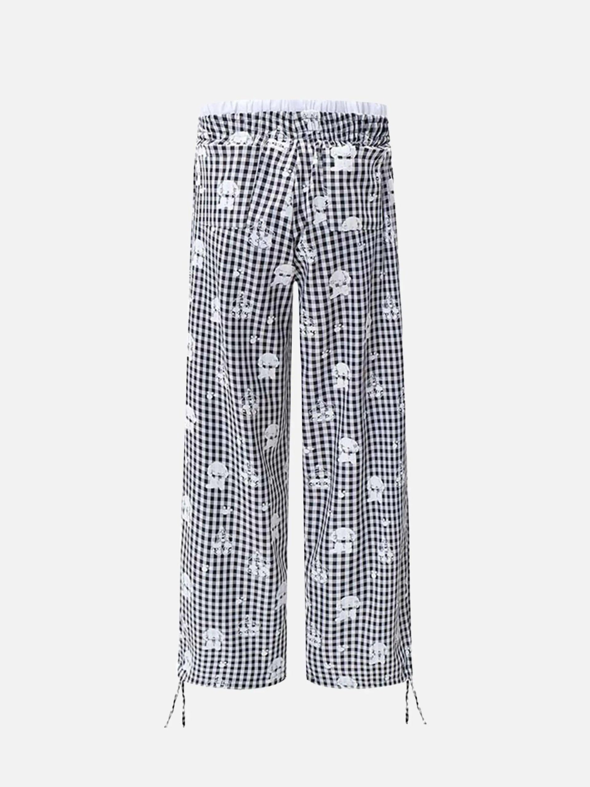 Concert Outfit Fake Two-Piece Print Plaid Sweatpants Concert Outfit Fake Two-Piece Print Plaid Sweatpants