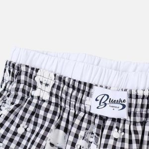 Concert Outfit Fake Two-Piece Print Plaid Sweatpants