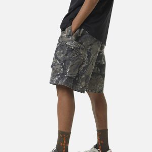 Concert Outfit Fallen Leaf Camouflage Pocket Workwear Shorts