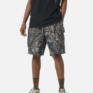 Concert Outfit Fallen Leaf Camouflage Pocket Workwear Shorts